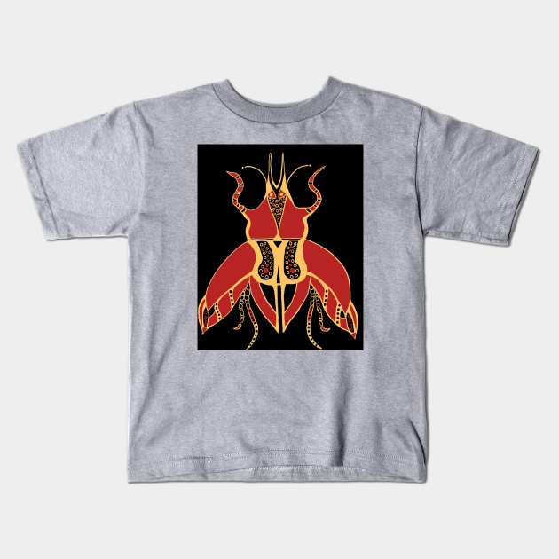 Red and Gold Scarab Kids T-Shirt by Minxylynx4